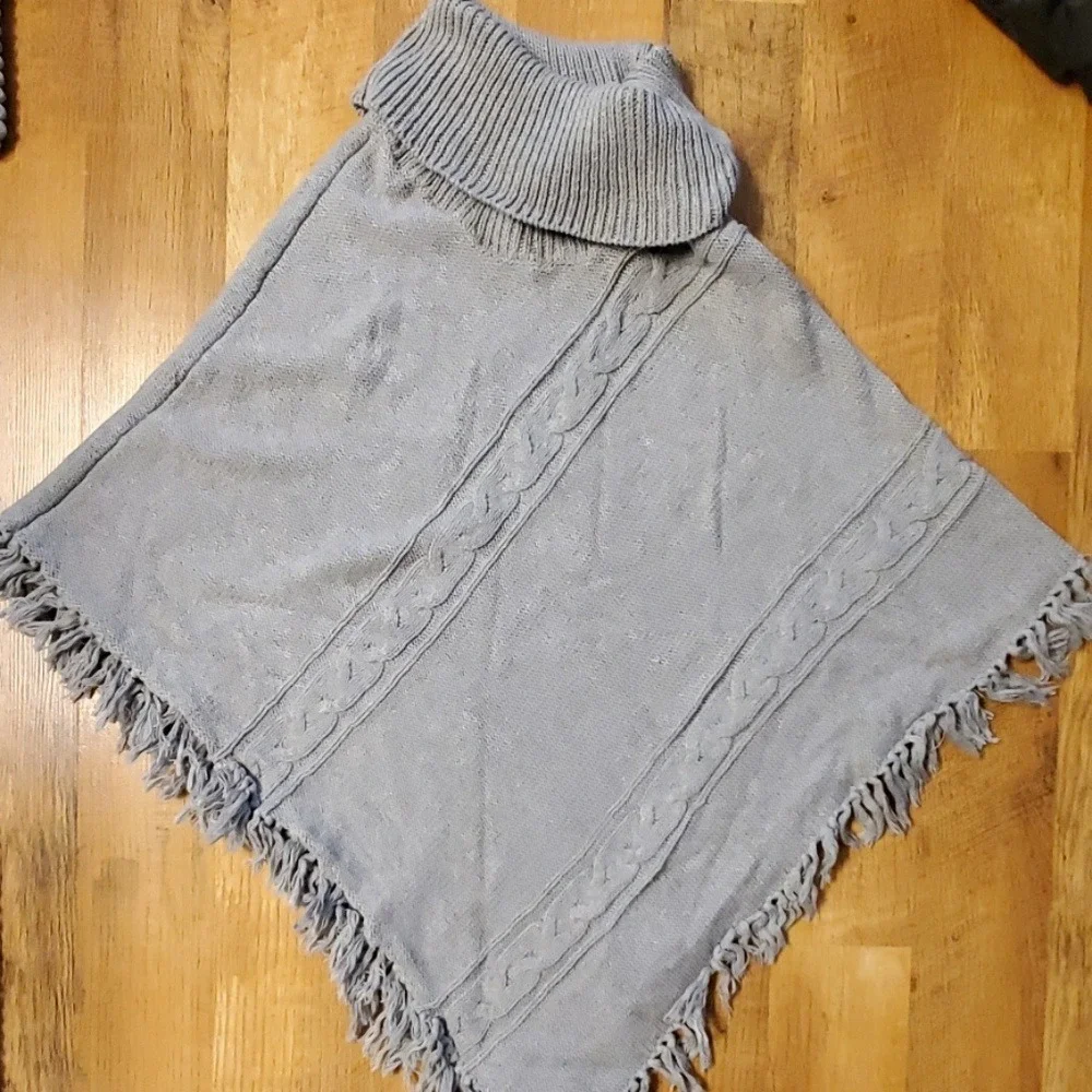 Cherokee Girls Grey‎ Knit Turtleneck Sweater Cape Size 4-5